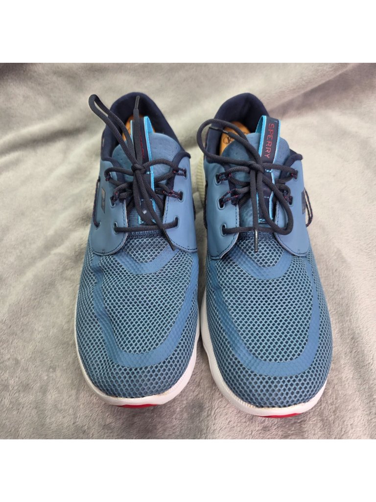 Mens Sperry Mesh 7 Seas 3-Eye Blue Boat Shoes With Red Accents Size 13 — image 4 of 8